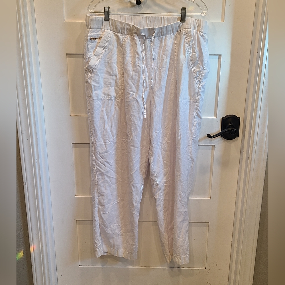 Zac & Rachel - White Linen Drawstring Pants - XL